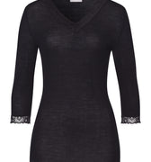 Woolen Lace Lace Trim Wool And Silk Top | Black 70831-019
